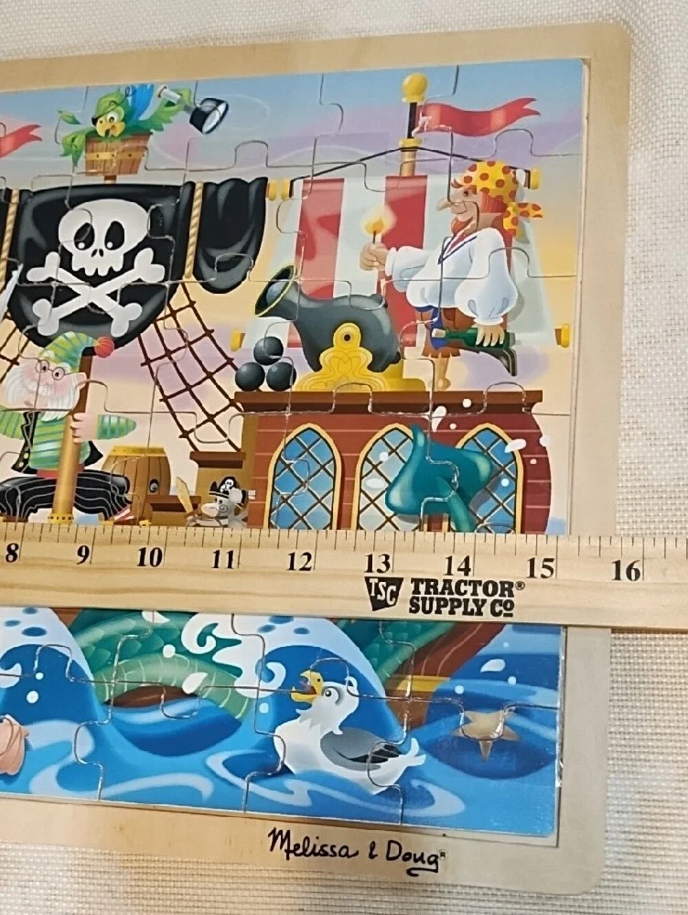 Melissa & Doug Pirate Ship Jigsaw Puzzle - Colorful Blue & Green VGC.